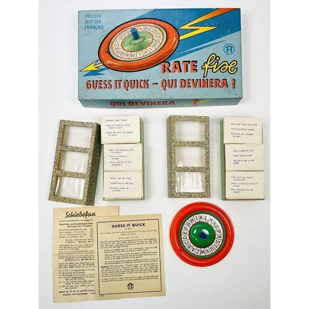 VTG 1950s Rate Fix GUESS IT QUICK Trivia Game English Dutch French COMPLETE EUC